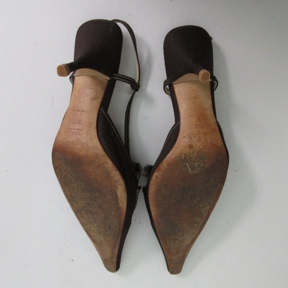 Prada Heels 7.5 Canvas Pumps Buckle Straps Logo EUR 38 1/2 Italy - Picture 7 of 12